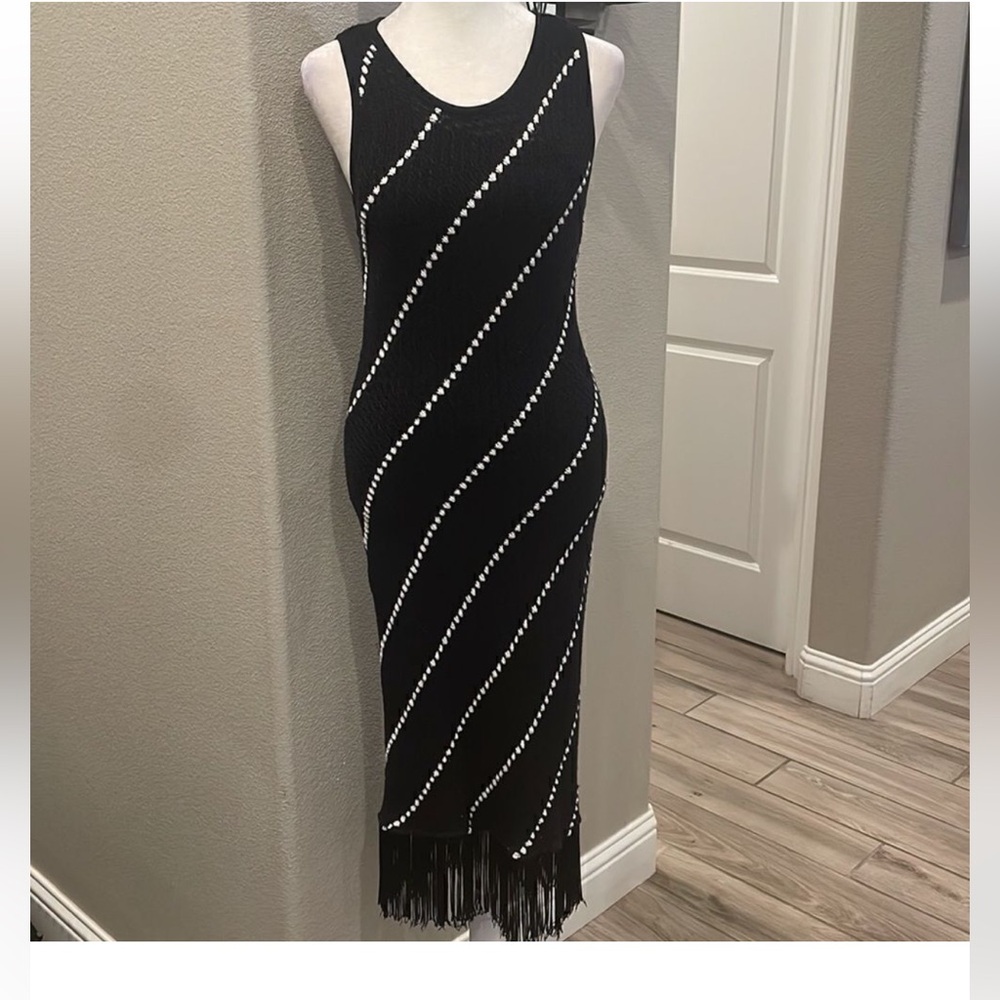 🔴🆕 Black and White Fringe Knit Dress